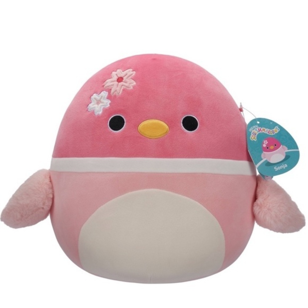 NWT 11” Sonja the Pink Sakura Duck Squishmallow with Flower Crown Kellytoy